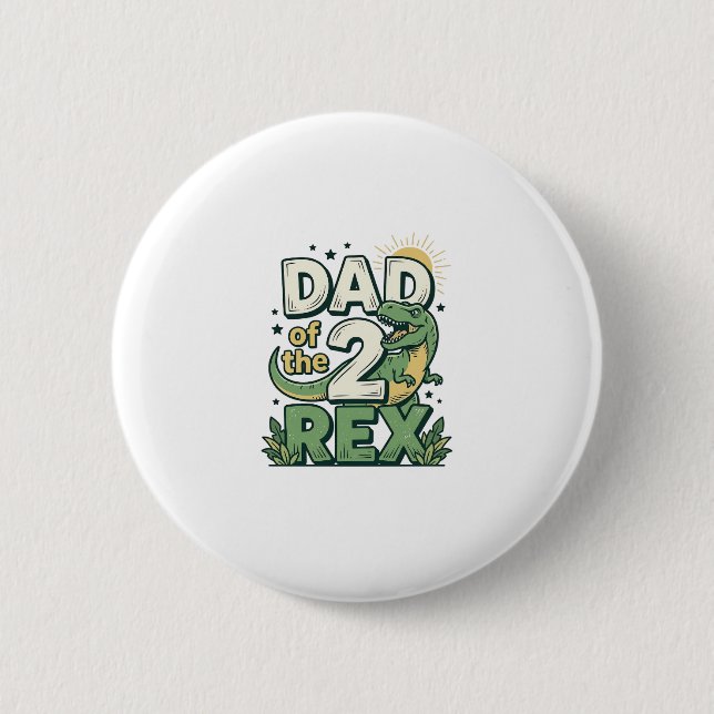Pappa till 2 Rex Dinosaur Papa Tröja Design_1 Knapp (Framsida)