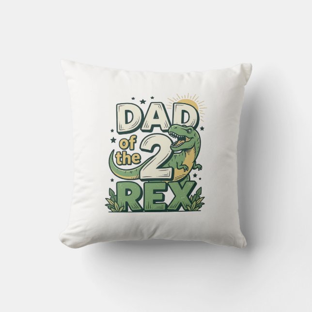 Pappa till 2 Rex Dinosaur Papa Tröja Design_1 Kudde (Framsida)