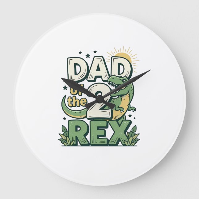 Pappa till 2 Rex Dinosaur Papa Tröja Design_1 Stor Klocka (Framsida)