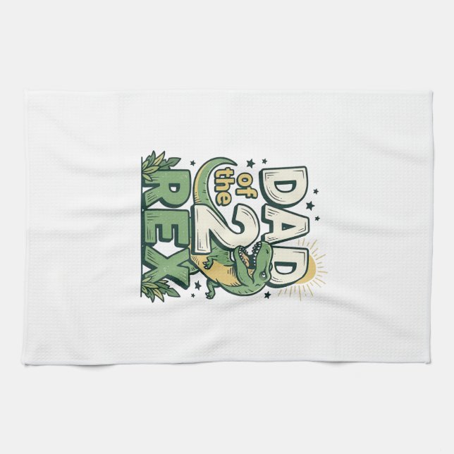 Pappa till 2 Rex Dinosaur Pappa Tröja Design_1 Kökshandduk (Horisontell)