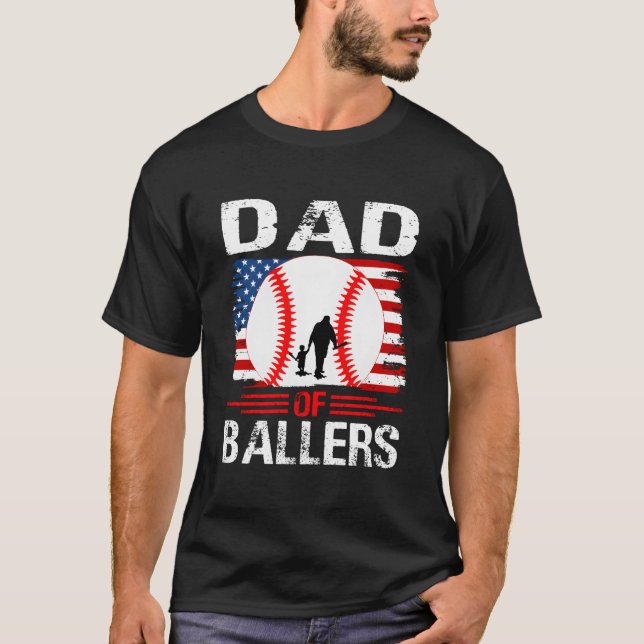 Pappa Till Ballers Baseboll Fars Dag T Shirt (Framsida)