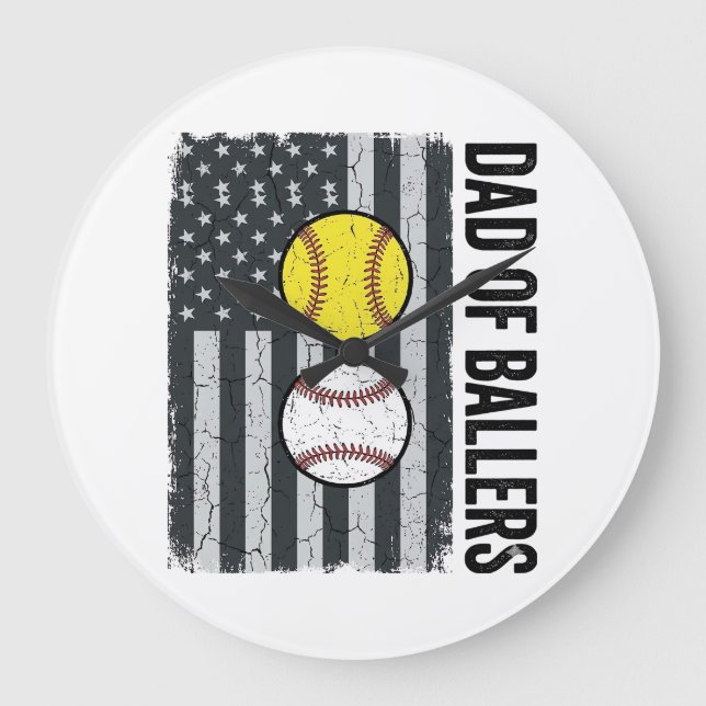 Pappa till Ballers Softball Baseboll Patriotisk Stor Klocka (Framsida)