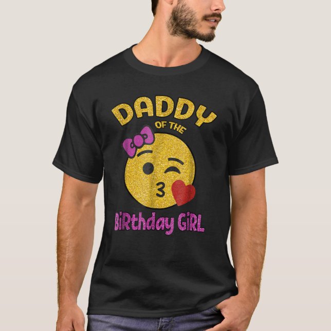 Pappa till Birthday Girl Emoji Rosa Kiss Heart T Shirt (Framsida)