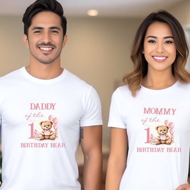 Pappa till Birthday Girl Rosa Bear Parents' T Shirt (Daddy of the Birthday Girl Pink Bear Parents' T-Shirt)