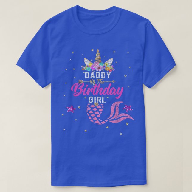 Pappa till Birthday Girl Unicorn Sjöjungfru Tee Gi (Design framsida)