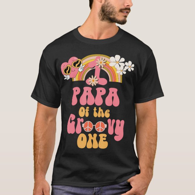 Pappa till den groovy ett fredstecken retro födels t shirt (Framsida)