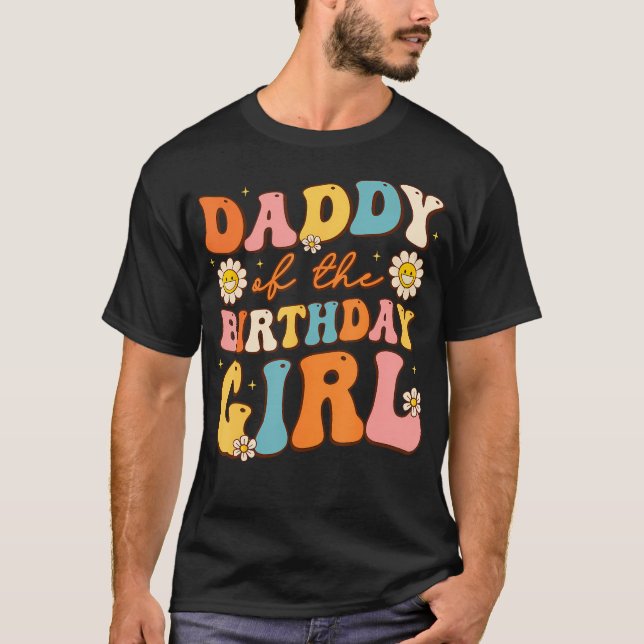 Pappa till födelsedagsflickan Dotter Groovy Pappa T Shirt (Framsida)