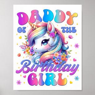 Pappa till födelsedagsflickan Enhörning Blomma Fam Poster