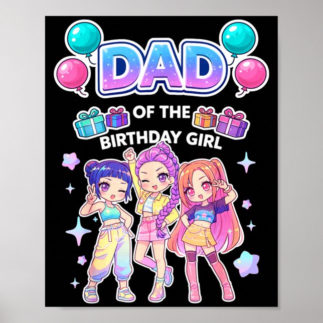 Pappa till födelsedagsflickan söt chibi kpop rolig poster (Framsidan)