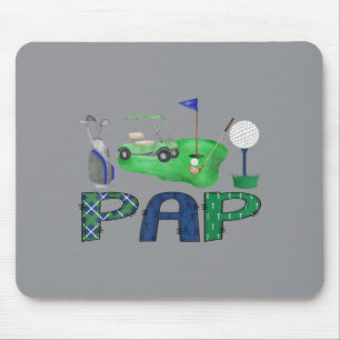 Pappa till födelsedagspojken hål i ett golf sport musmatta