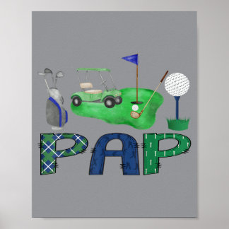 Pappa till födelsedagspojken hål i ett golf sport poster