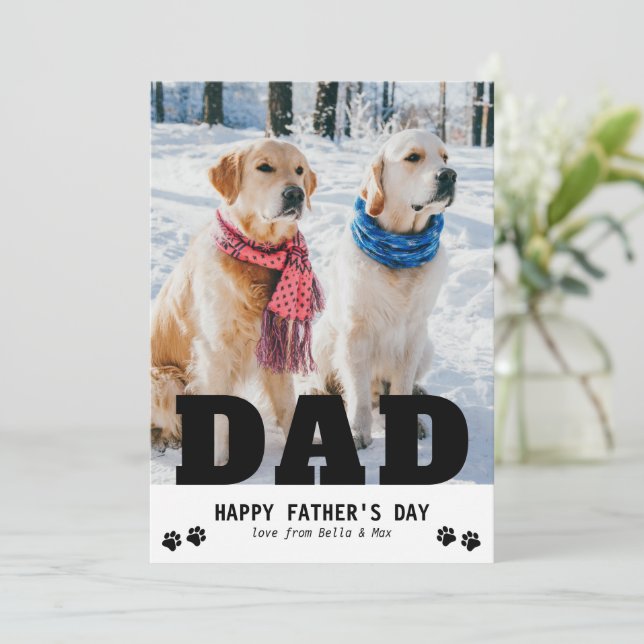 Pappa till hund Glad fars dag Tassavtryck Modernt  Julkort (Stående Fram)