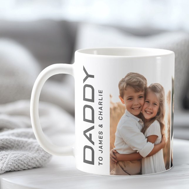 Pappa till namn-foto fars dag kaffemugg (Daddy to kids names photo fathers day coffee mug)