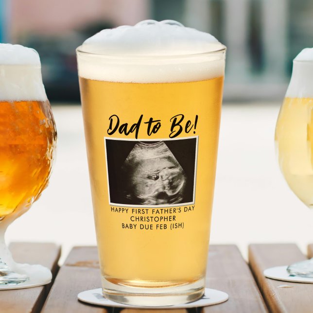 Pappa till Ultraljudsfoto 1:a Fars dag-glaset Glaskopp (Surprise the dad to be with his own beer glass with your baby sonogram photo. Just add a message!)