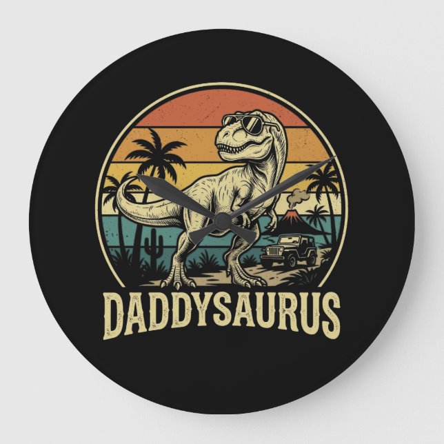 Pappa Trex Dinosaurie Pappasaurus Retro Fars Dag  Stor Klocka (Framsida)