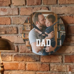Pappa Upprättad Foto Fars Dag Present Rund Klocka