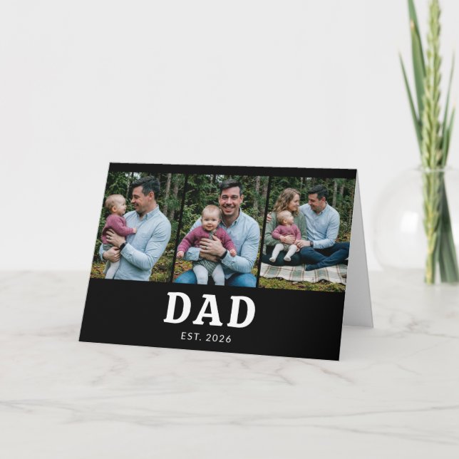 Pappa Upprättade Modärna Svarta 3 Foto Kort (Framsida)