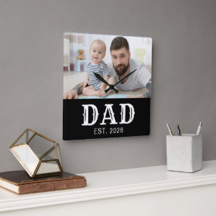Pappa Upprättade Modern Vit Typografi Foto Fyrkantig Klocka