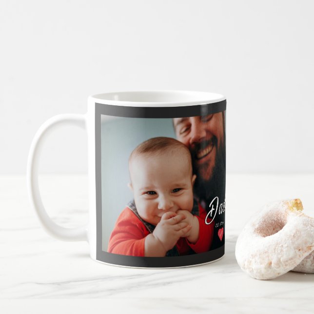 Pappa Upprättade Roligt Skript Foto Hjärta Present Kaffemugg (Med munk)