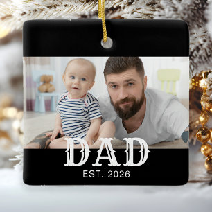 Pappa Upprättade Svart Vitt Typografi Foto Julgransprydnad Keramik