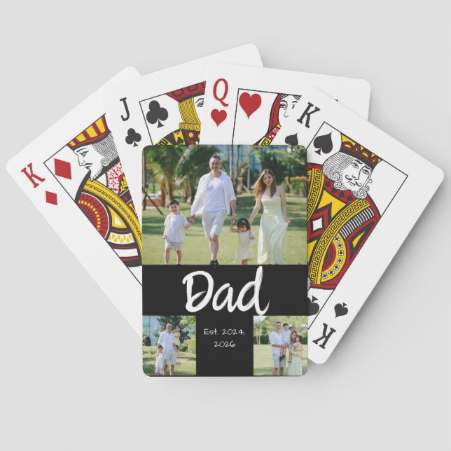 Pappa Upprättade vit skript 3 Foto Casinokort (Baksidan)