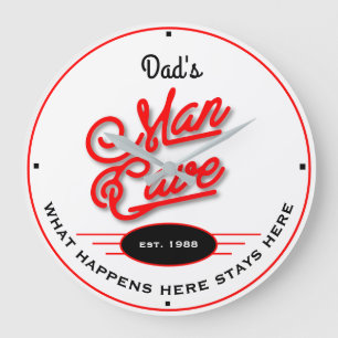 Pappa Valfri Namn Cave Retro Red Slogan White Stor Klocka