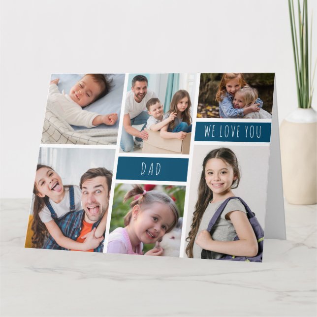 Pappa Vi Älskar Dig Foto Collage Kort (Framsida)