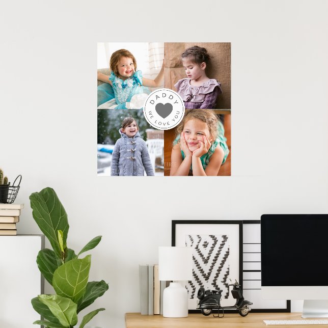 Pappa Vi älskar dig Hjärta 4 Foto Collage  Poster (Hemmakontoret)