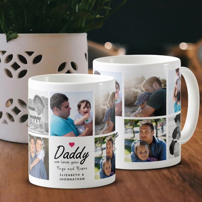 Pappa vi älskar dig manus Pappa Barn Fotokollage Kaffemugg (Skapare uppladdad)
