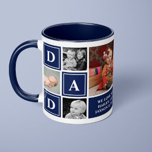 Pappa Vi älskar dig Navy Blue Anpassad Foto Collag Mugg