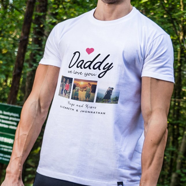 Pappa vi älskar dig Skript 3 Foto Collage Fader T Shirt (Skapare uppladdad)