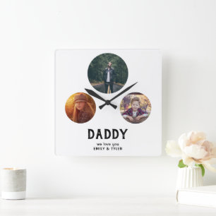 Pappa vi kärlek dig 3 Photo Far's Day Fyrkantig Klocka