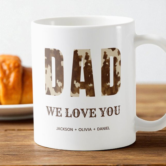Pappa Vi Kärlek er Brun typografi Westernare Land Kaffemugg (Dad We Love You Brown Typography Western Country Coffee Mug)
