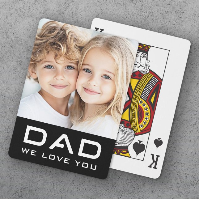 Pappa vi kärlek, fars dag fotosvart casinokort (Dad we love you father's day photo black poker cards)