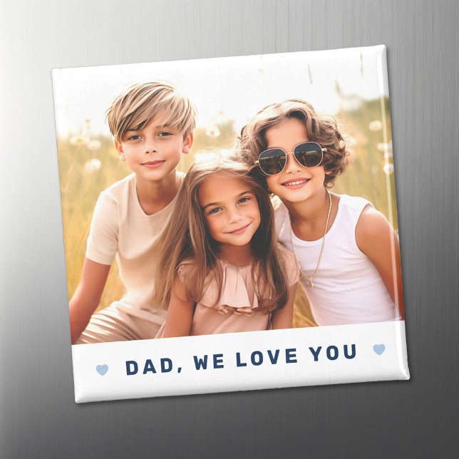 Pappa, vi kärlek, fotohjärtan blå fars dag magnet (Dad we love you photo hearts blue fathers day magnet)
