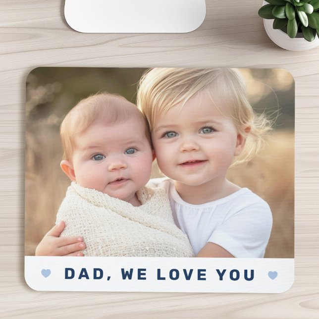 Pappa, vi kärlek, fotohjärtan blå fars dag musmatta (Dad we love you photo hearts blue fathers day mouse pad)