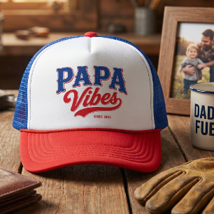 Pappa Vibes Röd Blå Retro Trucker Design Keps