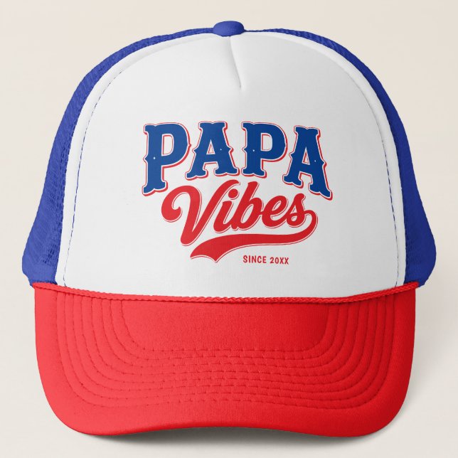 Pappa Vibes Röd Blå Retro Trucker Design Keps (Framsida)