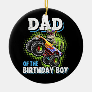 Pappa vid Birthday Boy Dinosaur Monster Lastbil Julgransprydnad Keramik