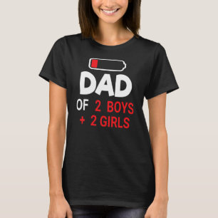 Pappa vid två pojkar 2 Girls Son Dotter avslutad T Shirt
