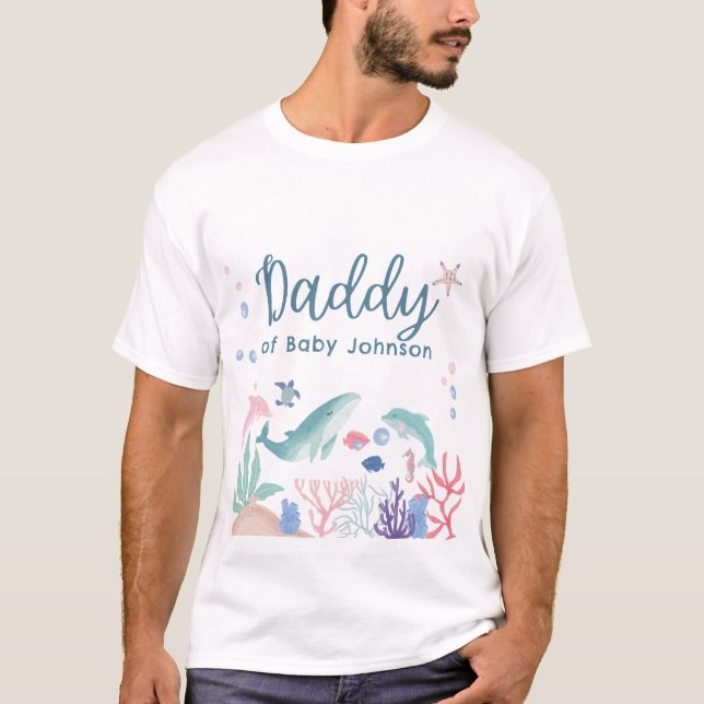 Pappa Watercolor under Sea Baby Shower T Shirt (Framsida)