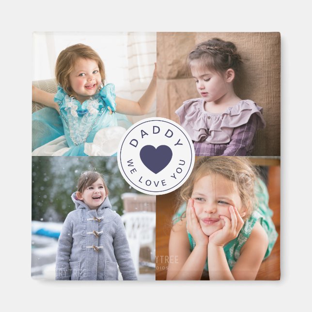 Pappa We Kärlek You Blue Heart Kids Photos Magnet (Framsidan)
