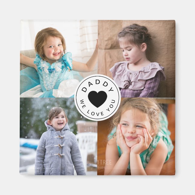 Pappa We Kärlek You Cute Heart Kids Photo Collage Magnet (Framsidan)