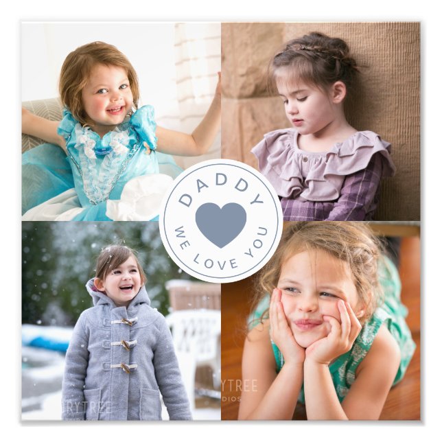 Pappa We Kärlek You Heart 4 Photo Collage Fototryck (Framsidan)