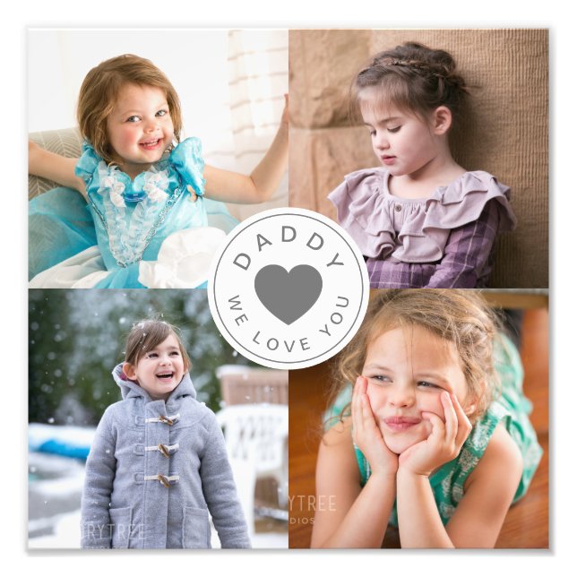 Pappa We Kärlek You Heart 4 Photo Collage Print Fototryck (Framsidan)