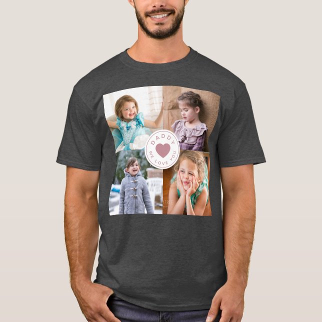 Pappa We Kärlek You Rosa Heart Kids 4 Photo Collag T Shirt (Framsida)