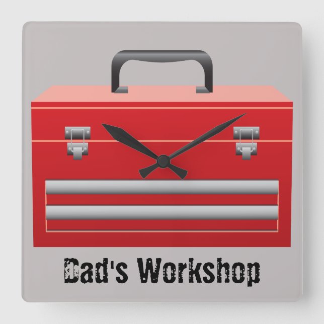 "Pappa Workshop" Toolbox Fyrkantig Klocka (Framsida)