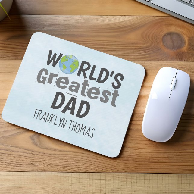 Pappa Worldast Modern Typography-skript Musmatta (World’s greatest dad personalized mouse pad with globe design custom name Father’s Day gift.)