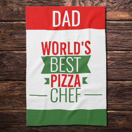 Pappa-World's Best Pizza Chef - rödvit grönt Kökshandduk