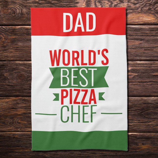 Pappa-World's Best Pizza Chef - rödvit grönt Kökshandduk (Skapare uppladdad)
